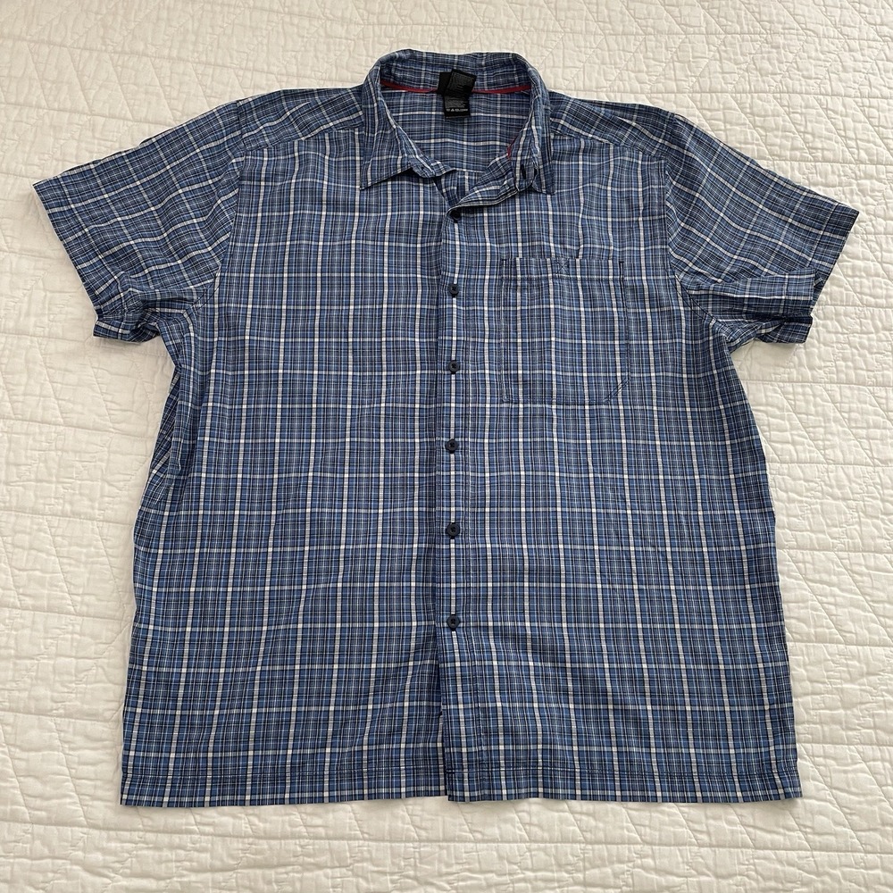 Men's The North Face Blue White Plaid Woven Button-Up Shirt Short Sleeve XL